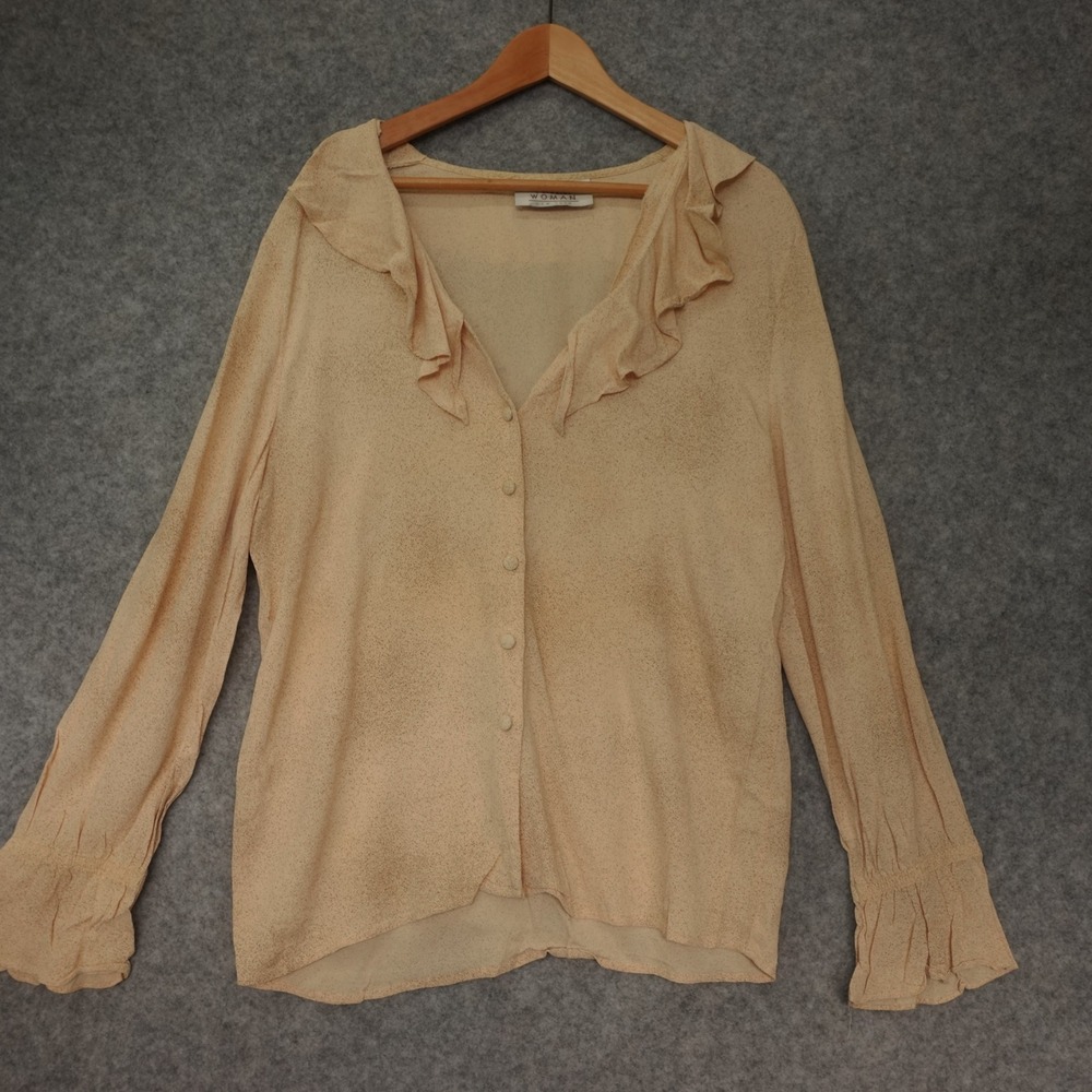 Vintage Y2K Fairy Ruffled Blouse Womens L Cream Flecked Balletcore AKF New York